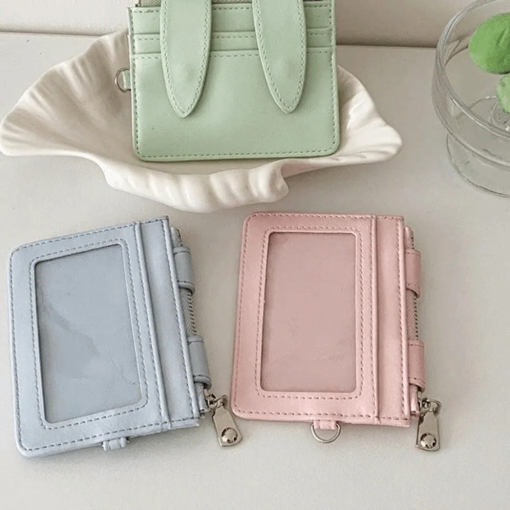 Fashion PU Leather Bunny Ear Card Holder Multi Slots Snap Button ID Card Case Lightweight Multi-functional Coin Purse For Women