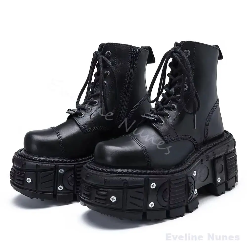 

Женские ботинки в стиле панк в стиле ретро с круглым носком и перекрестной завязкой на боковой молнии, ботильоны на танке, 2026, новые модные ботинки на платформе
