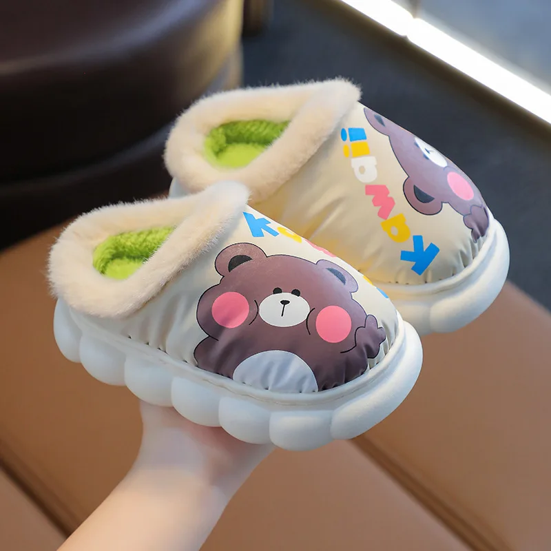 Children's Cotton Slippers Warm Winter Kids Shoes Cute Bear Cartoon Non-Slip Waterproof Slippers Little Girl Boy Soft Baby Shoes