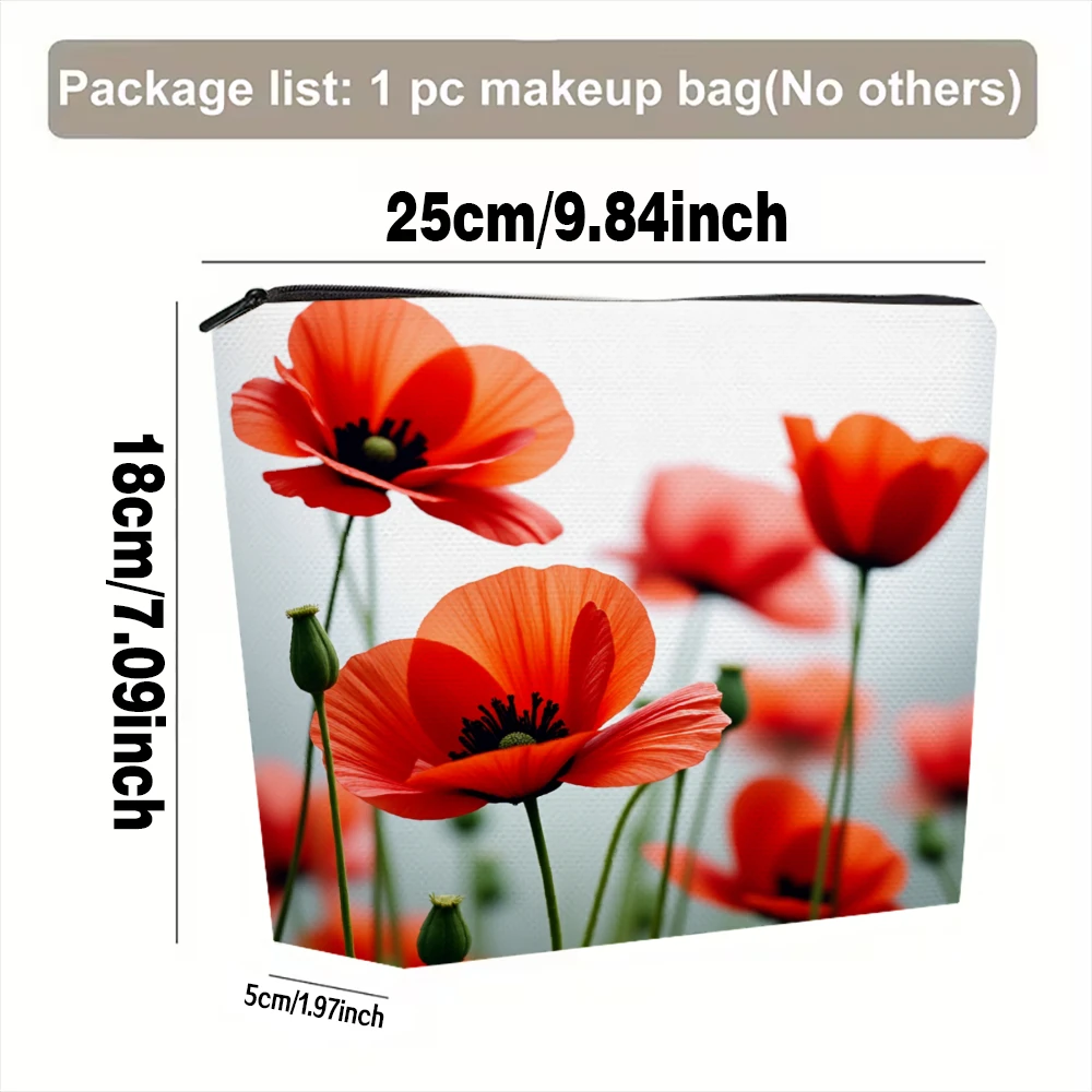 Red Poppies Floral Pattern Print Makeup Bags for Girls Cosmetic Pouch Toiletry Bag Pencil Case Travel Storage