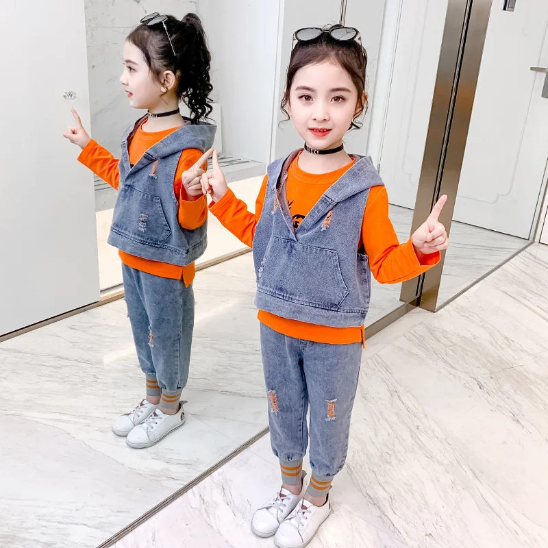 Girls Suit Sweatshirts +Vest+Pants Cotton 3Pcs/Sets 2022 Spring Autumn Outfits Sports Sets Kid Tracksuit Uniforms Children Cloth