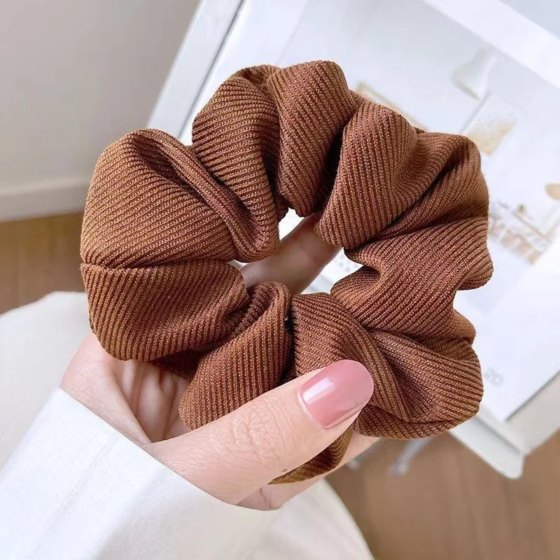 Korean Brown Color Scrunchies Lazy Style Houndstooth Simple Casual Large Hair Tie Rope Student Girls Solid Elastic Hair Bands