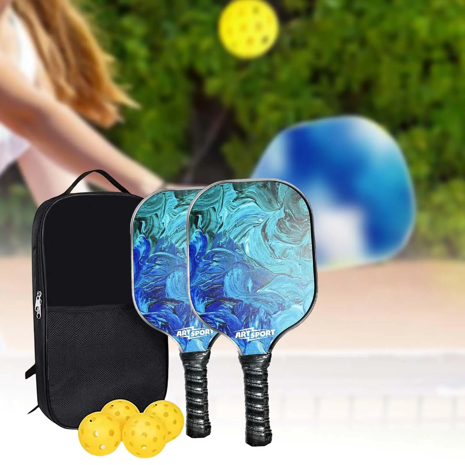 

Набор лопастей Pickleball включает в себя 2 ракетки, 4 мяча, сумка для переноски для детей в помещении