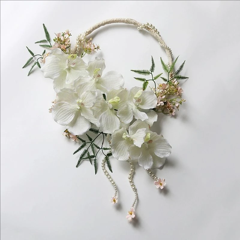

PEORCHID Boho Hoop Wreath Pink White Red Floral Hoop Alternative Bridesmaids Bouquet Spring Artificial Flower Wedding Bouquets