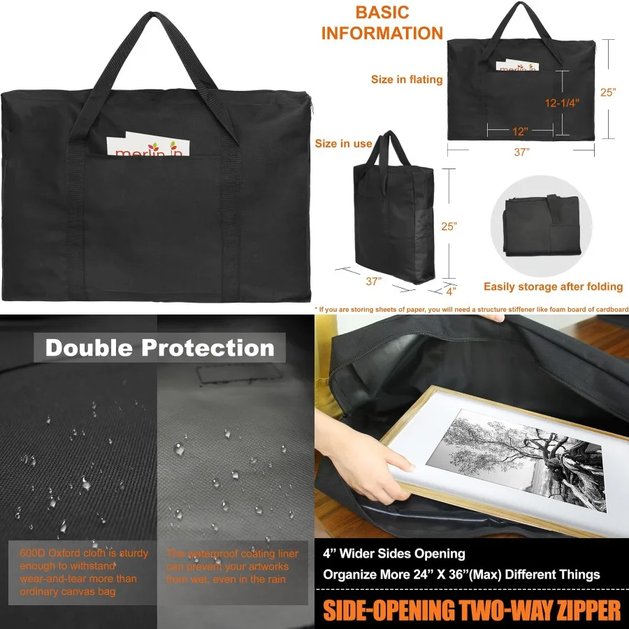 Cupohus 25 x 37 Lightweight Art Portfolio Bag Edition 2.0 with Outer Pockets and Handle for Easy Student Carry Ideal Transport