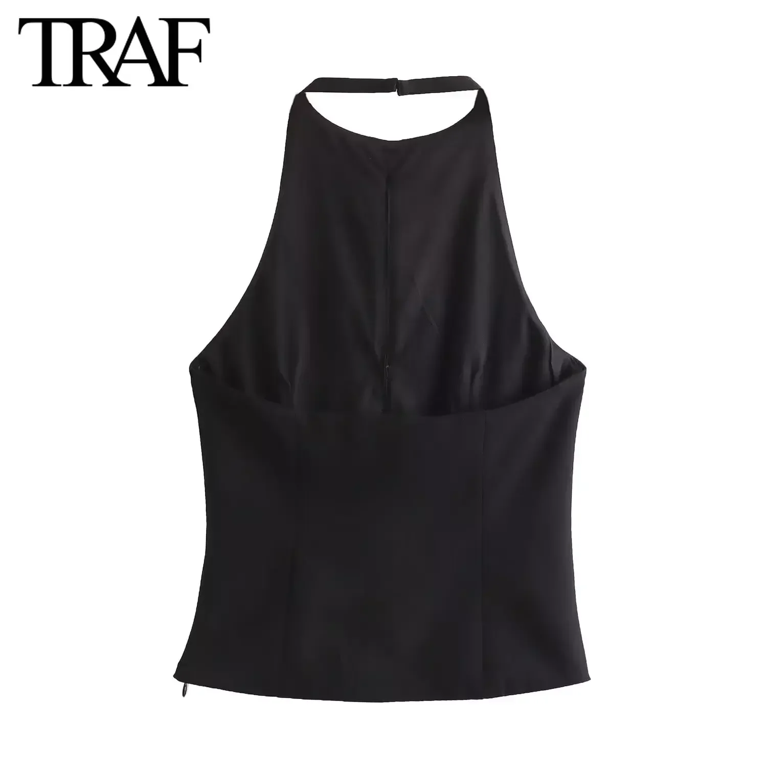 TRAF Women Fashion Summer New Sleeveless Jewelry Bow Halter Top Blouse Street Clothing Vest Tank Chic Ladies Crop Tops Mujer