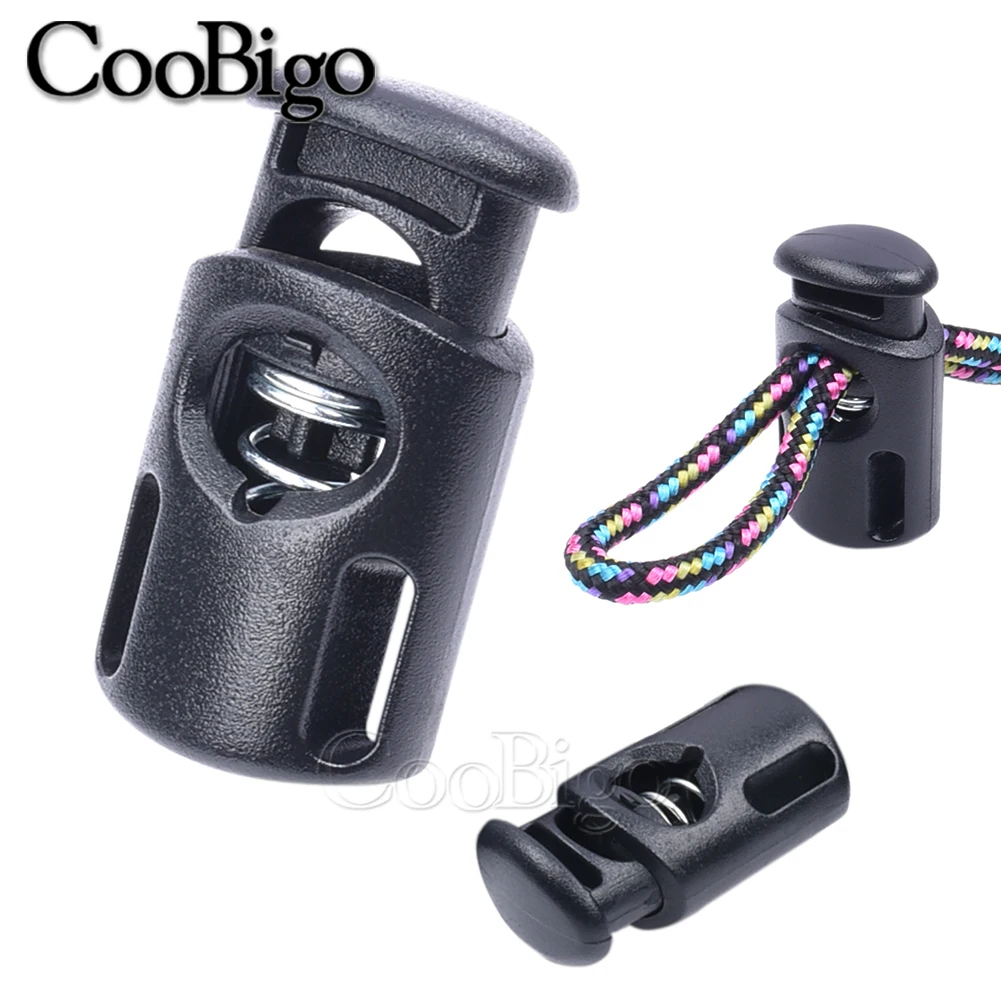 50pcs Plastic Cord Lock Stopper Spring Toggle Clip Clamp for Paracord Drawstring Rope Lanyard Shoelace Clothes Black Single Hole