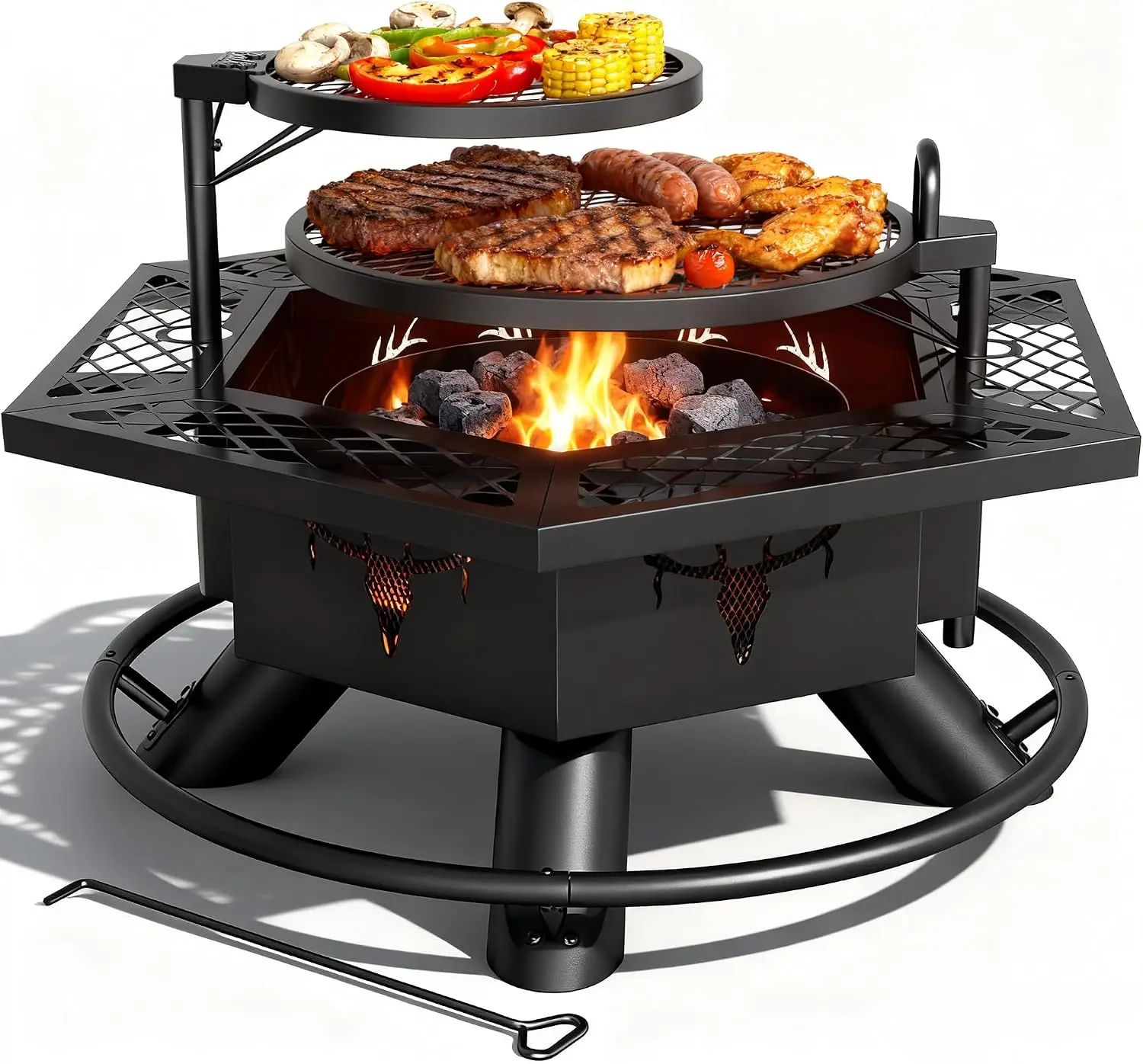 Outdoor Fire Pits for Outside Wood Burning Fire Pit with 2 Grills