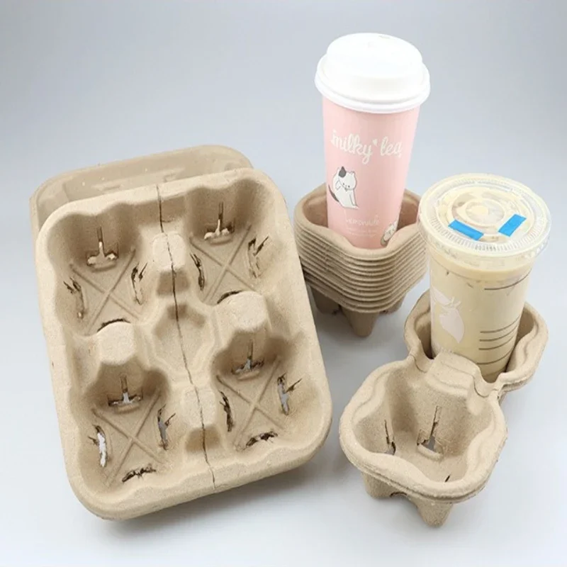 50pcs Cup Holder Disposable Pulp Single and Double Cups Environmentally Friendly Biodegradable Milk Tea Coffee Cup Bottom Holder