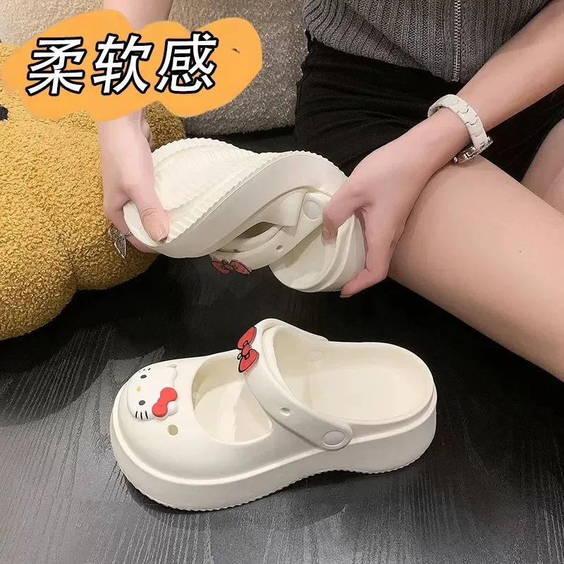 Sanrio Hello Kitty Cartoon Women Slippers Anime Casual Thick Sole Sandals Kawaii Cute Girls Trend Beach Slipper Gift For Girls