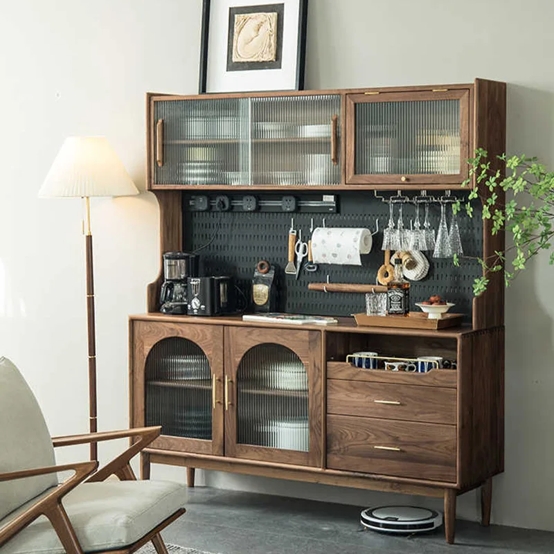 Solid wood dining side integrated wall-mounted high cabinet, living room coffee cabinet, dining room storage, black walnut wood