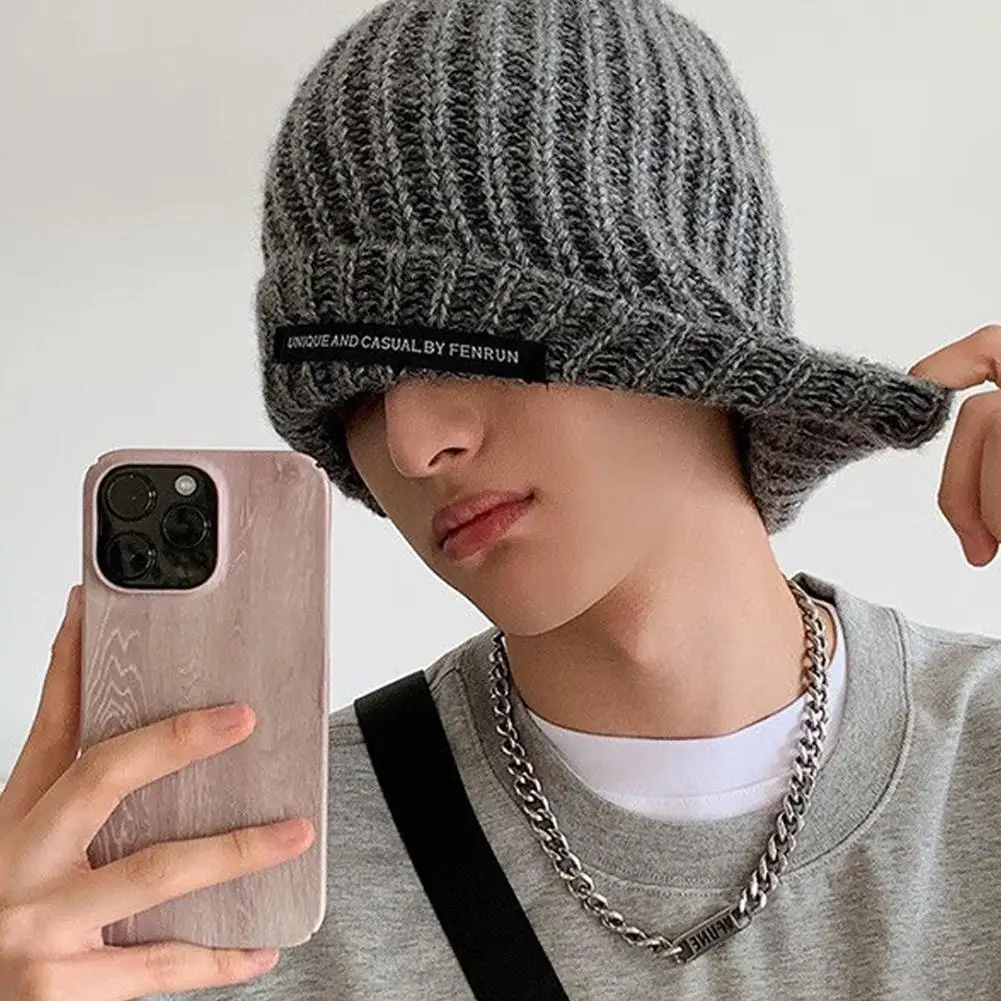 2025 gorros tejidos de otoño e invierno a la moda para hombre, gorro cálido y frío de talla grande, gorro tejido holgado con cabeza grande para hombre