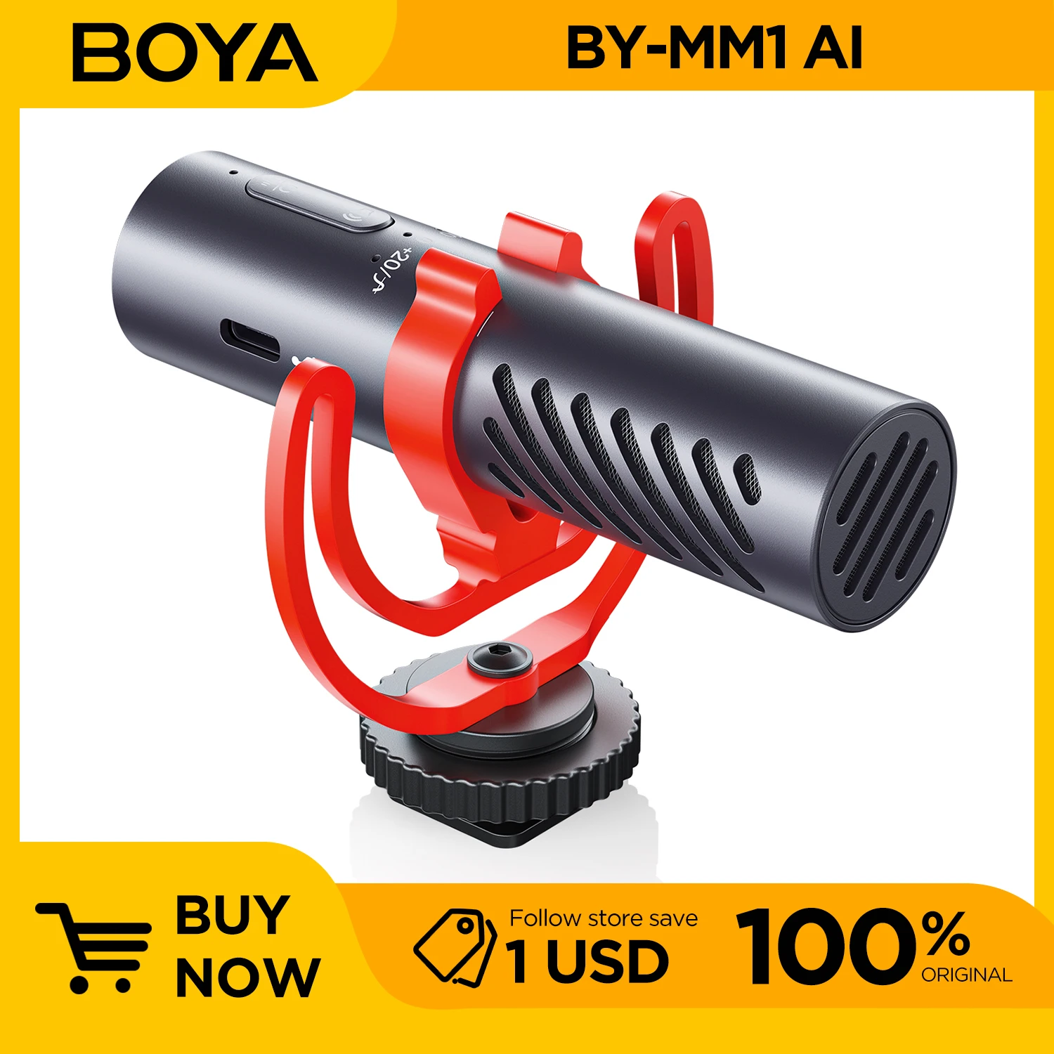 

Суперкардиоидный микрофон BOYA MM1 AI для iPhone, Android-камер, ПК для видеоблогов, игровых потоков и интервью