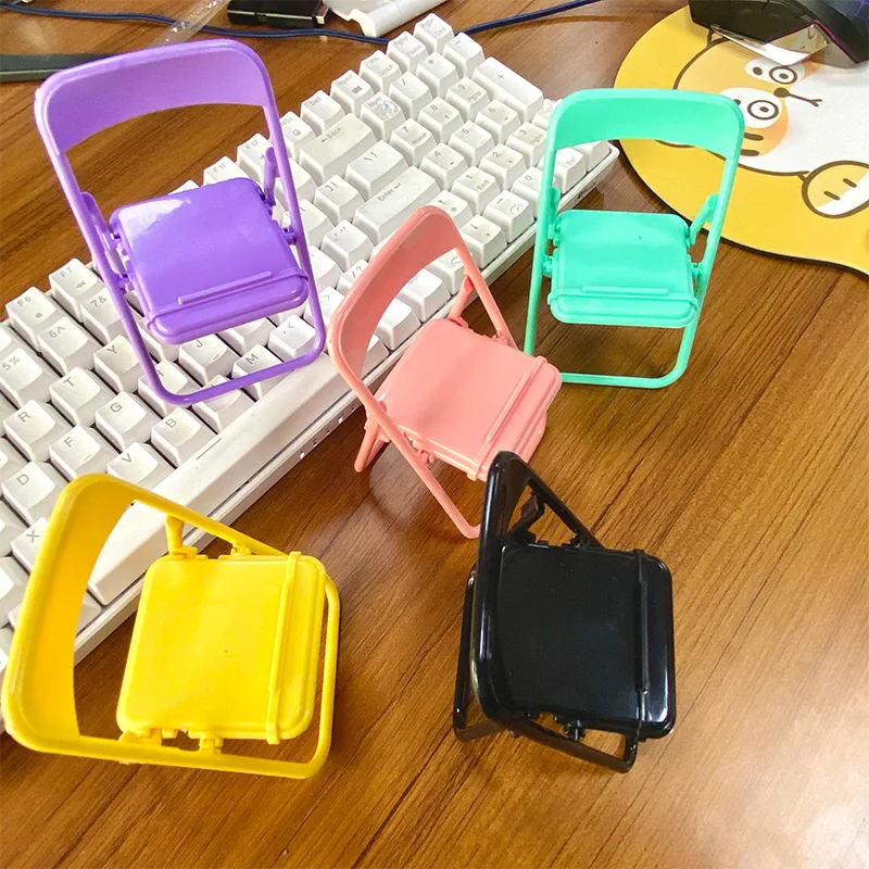 2Pcs Mini Chair Shape Mobile Phone Stand Portable Cute Macaron Color Adjustable Folding Lazy Phone Desktop Holder For Cell Phone