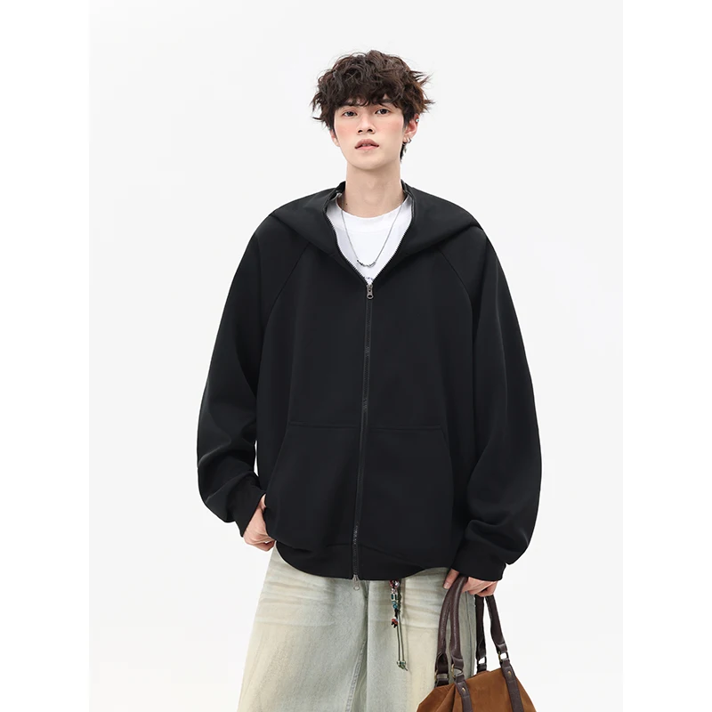 

American Retro Hooded Heavyweight Sweatirt Youth Casual Knitted Open Cardigan Autumn Trendy Polyester Fiber Long Sve