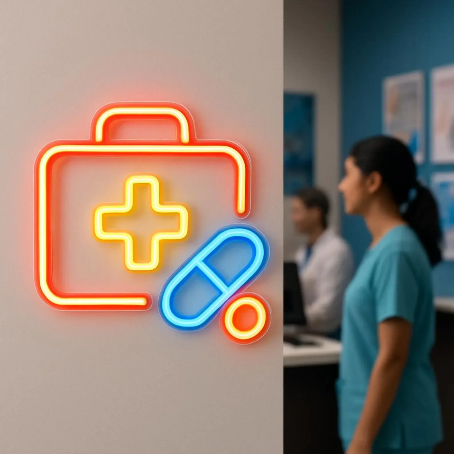 Medical Bag and Pills Neon Sign,Pharmacy Neon Sign,Pharmaceutical Store Led Sign,Gift Idea Pharmacist,Medical Center Neon Decor