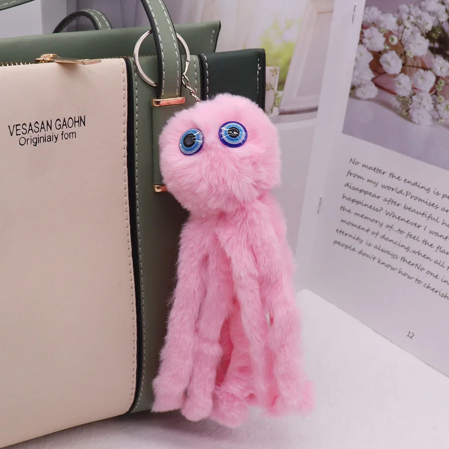 Cute Pet Octopus Plush Keyring Colorful Animal Pendant Toy Doll Funny Hairy Keychain Accessories