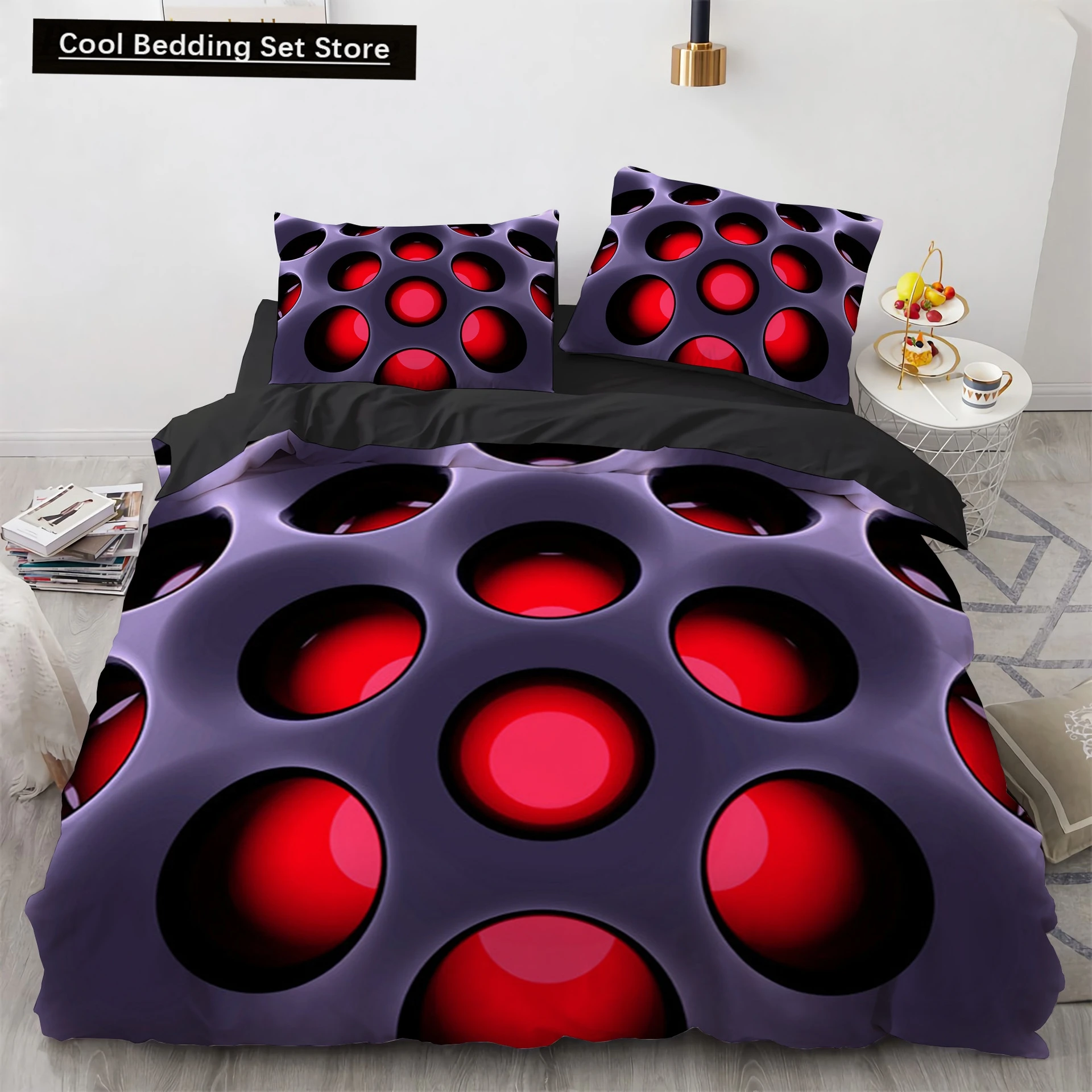 

3D Honeycomb King Queen Duvet Cover Solid Geometry Bedding Set for Teens Adult Psychedelic Abstract 2/3pcs Polyester Quilt Cover