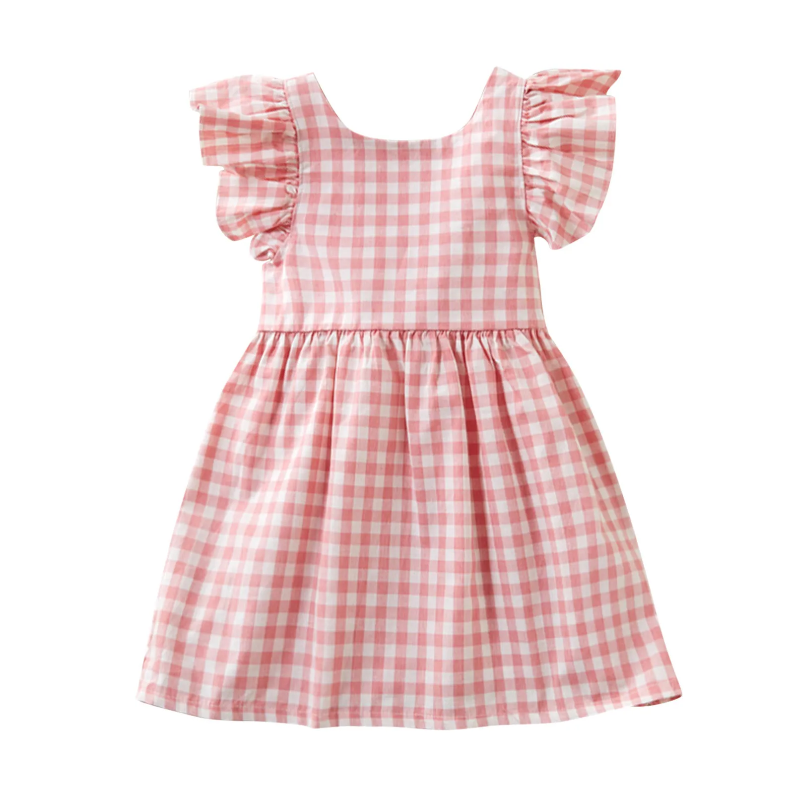 

Girls Flannel Toddler Kids Baby Girls Summer Ruffled Plaid Bowknot Backless Party Dresses Sequin Dress Flower Girl Wear Apparel