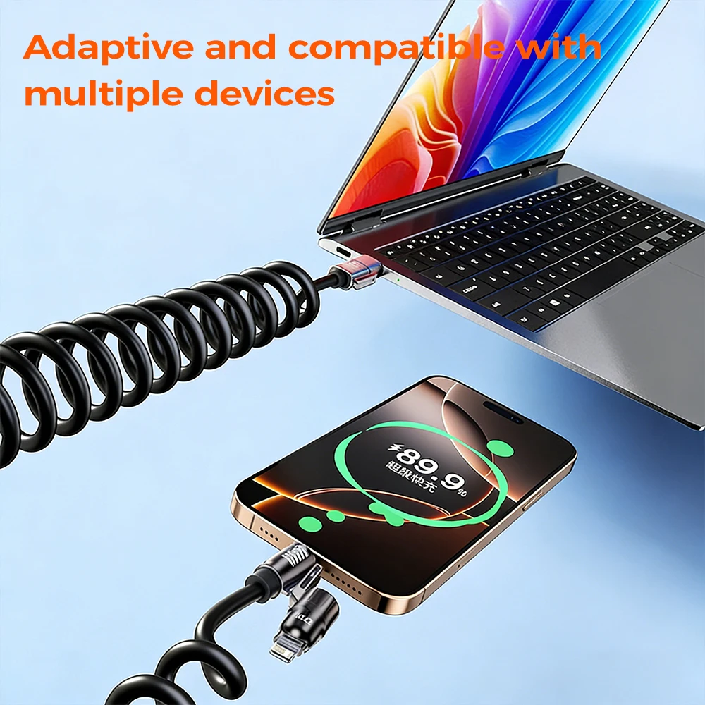 4-in-1 Spring Car Data Cable Fast Charging 240W/100W/27W/12W For iPhone Samsung Huawei Xiaomi iPad USB C Retractable Charge Cord image 6