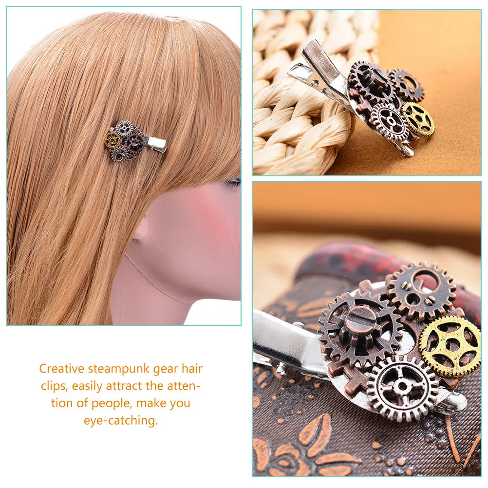 

2Pcs Steampunk Hair Clips Gothic Style Alloy Gear Barrettes Women's Fashion Hairpins for Work School Date Costume Accessory Punk