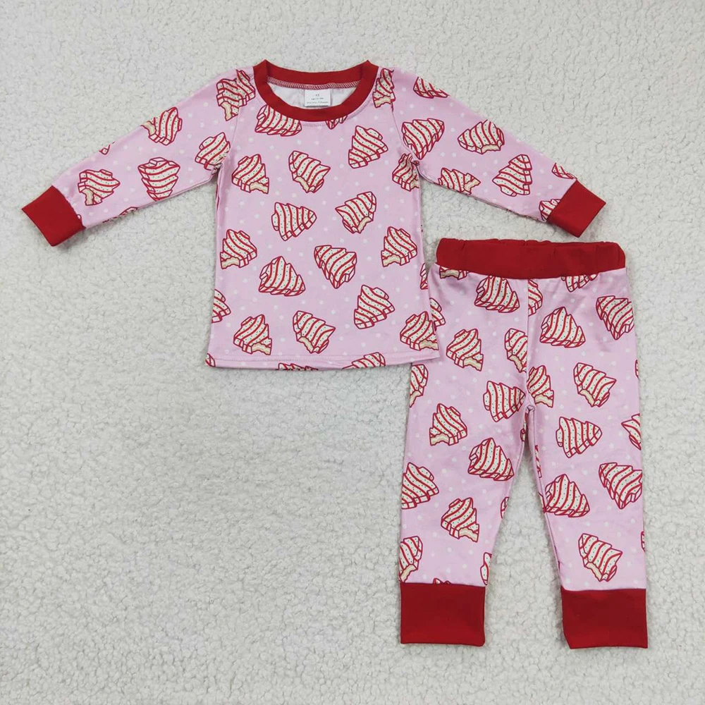 

Wholesale Children Merry Christmas Cake Tree Pajamas Baby Girl Pink Long Sleeve Set Kid Pants Sleepwear Toddler Outfit Nightwear