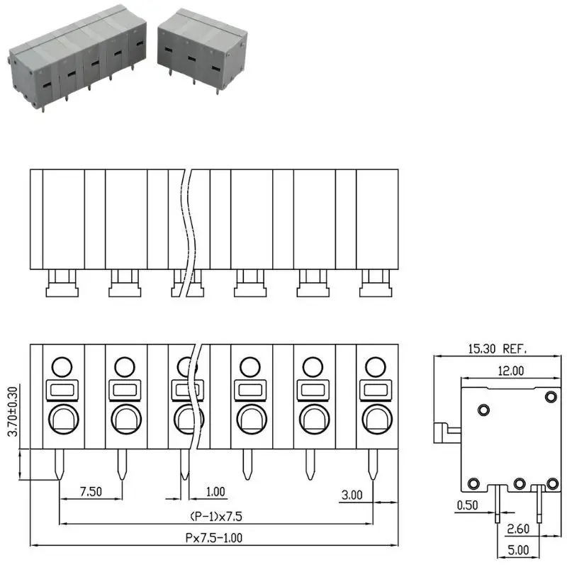25PCS 50PCS DG211R KF211R 7.5mm Pitch Push-In Spring PCB Terminal Block, Screwless Quick Connect Wire Connector 2P 3P 4P 5P
