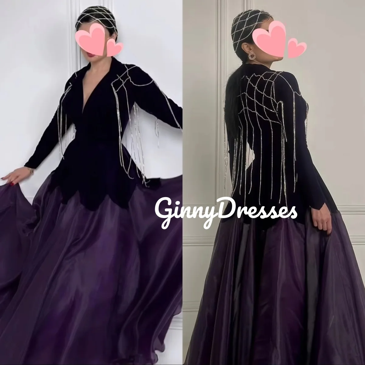 

Party Dresses A-Line Black Customize Evening Dress V-Neck Floor-Length Ruffle Zipper Up Lace Long Sleeves Birthday Dresses Luxur