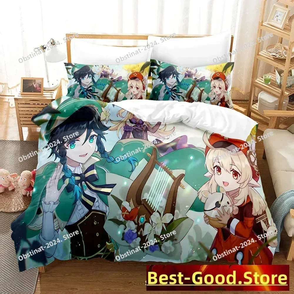 

Genshin Impact Bedding Set Purple Keqing Printed Bed Set With Pillowcase Duvet Cover Soft Single Double Queen Super King Size