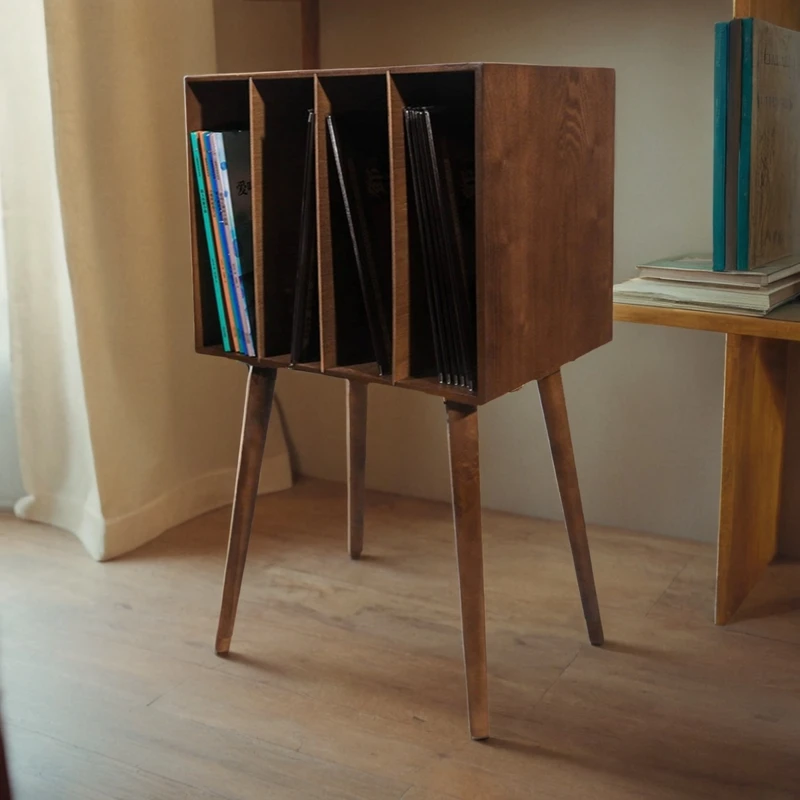 

Simple Record Storage Rack, Vintage Phonograph Base Stand, Walnut Turntable Storage Box, Multi-Layer High-Leg Cabinet