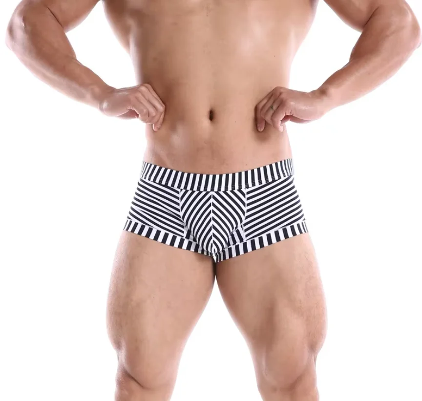 

Men's Bulge Boxy Underwear Gays Sexy U Convex Pouch Boxer Briefs Striped Cotton Shorts Panties Boxershorts for Men Sports Trunks