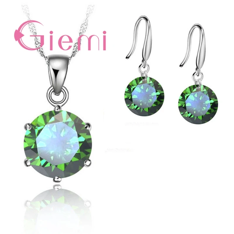 Delicate Round Crystal Necklace Earrings For Mother Women Anniversary Gift Jewellery Set 925 Sterling Silver