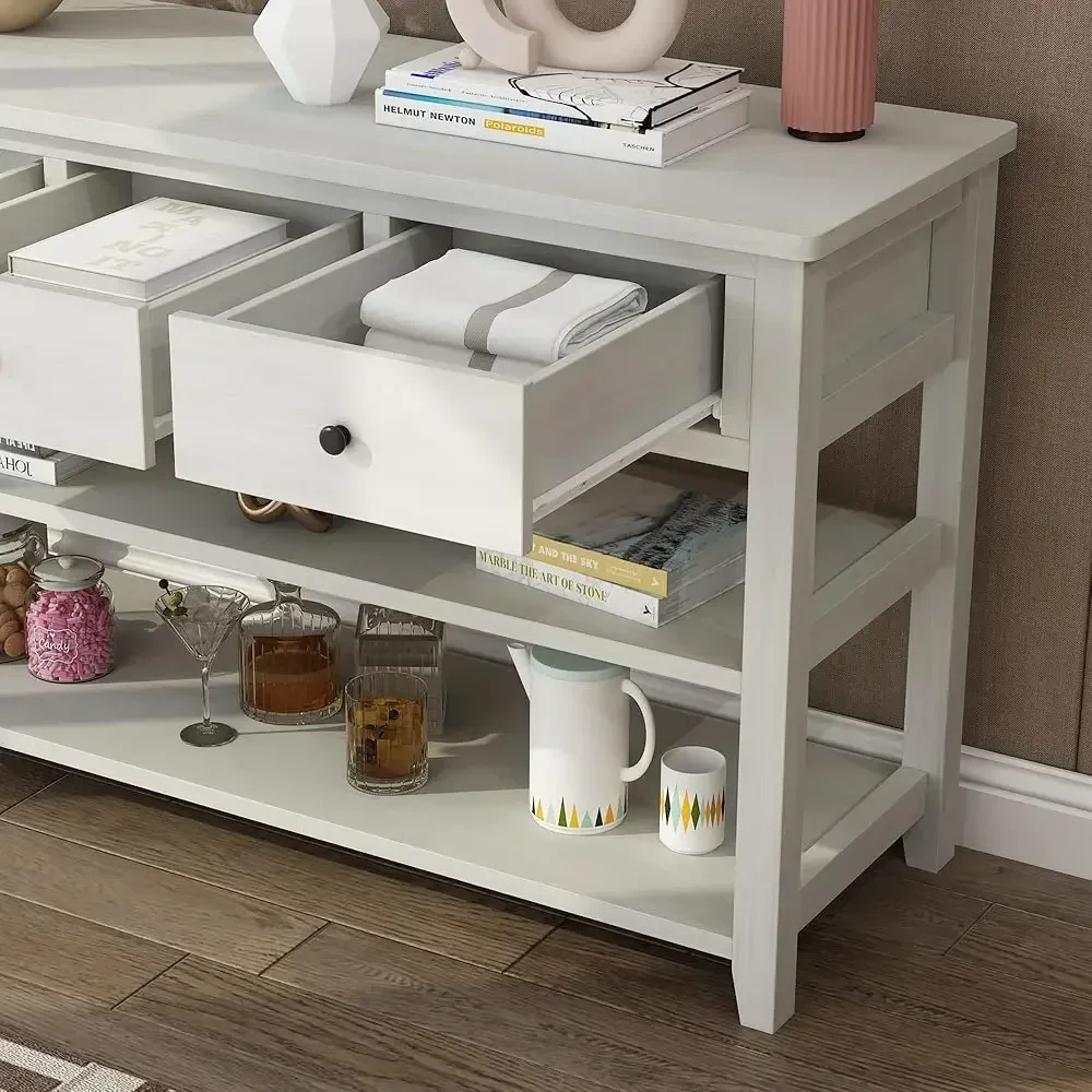 Console Table Entryway Desk, Sofa Side Table With 3 Drawers 2 Bottom Storage Shelves, Vintage Tv Stand For Hallway Living Room view 6