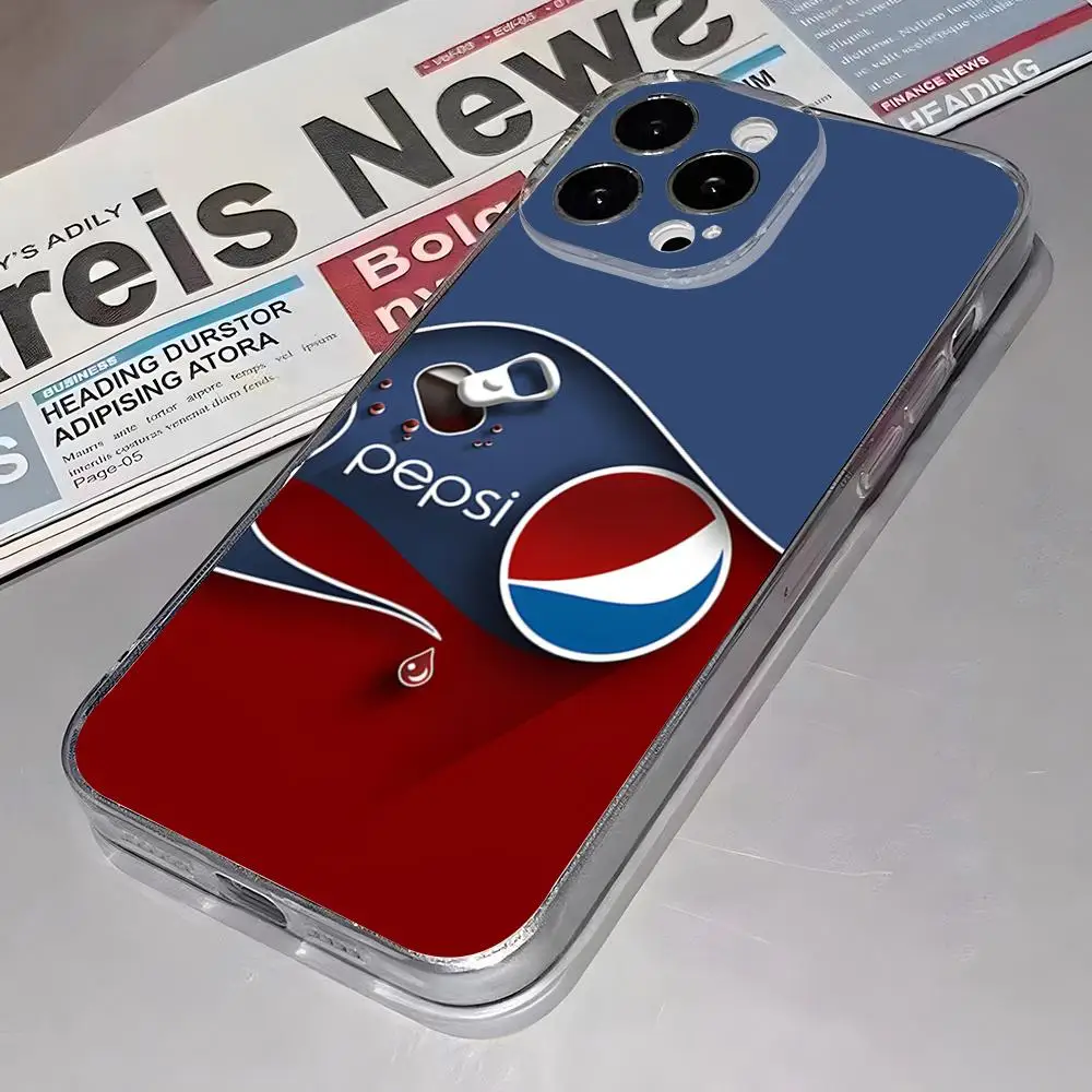 Funda Transparente P-Pepsi para iPhone 17, 16 Pro Max, 15, 14, 13, 11, 12 Mini, Xs, X, Xr, 7, 8 Plus, SE