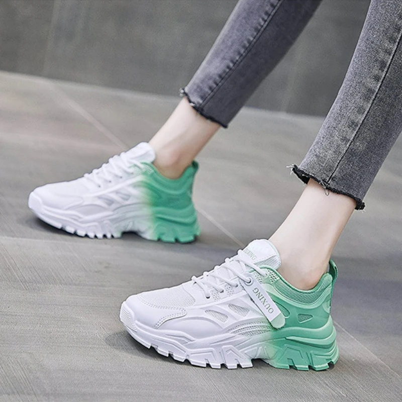 Womens Tennis Shoes Fashion Colour Blocked Sneakers Woman Casual Sports Running Shoes Breathable Mesh Platform Trainers Footwear