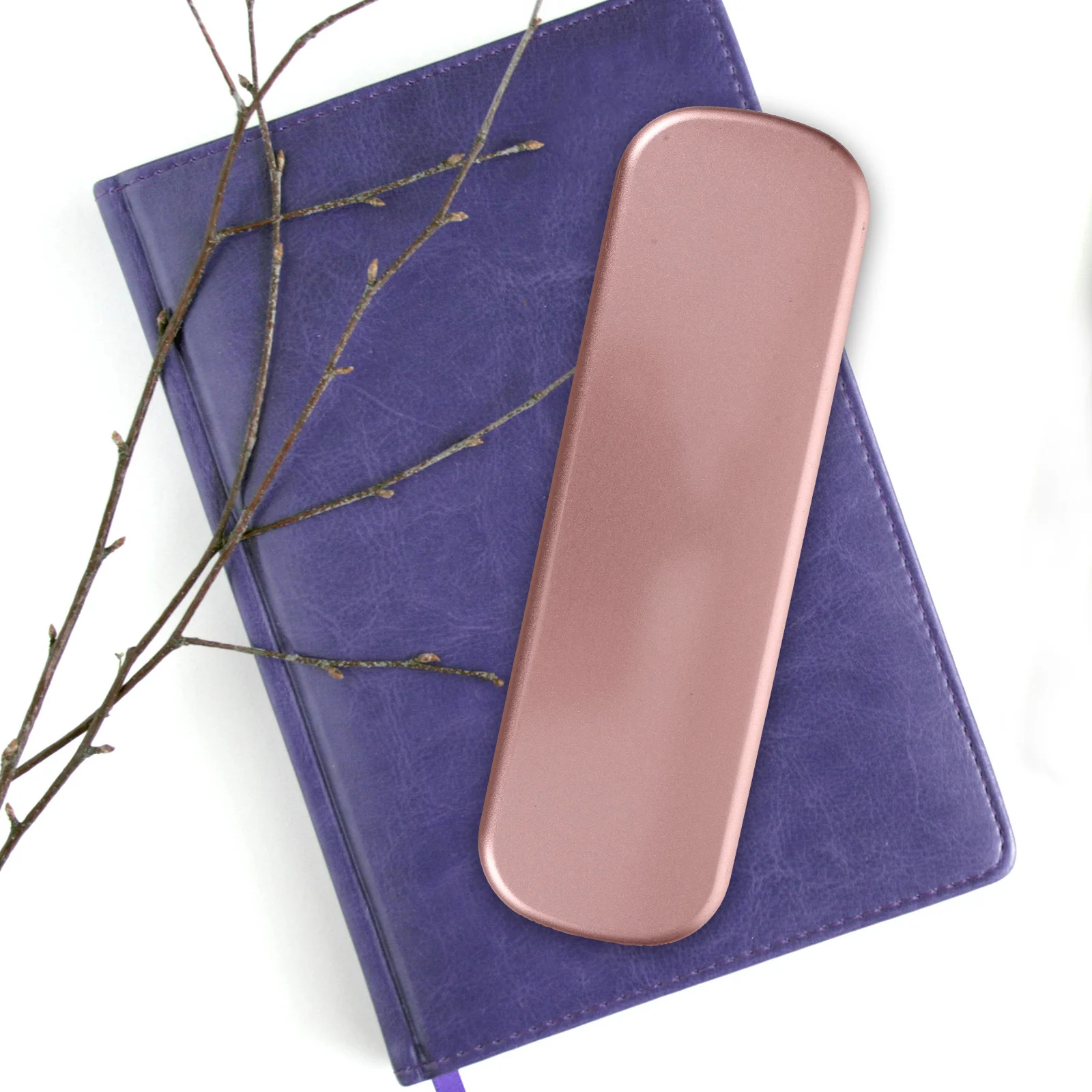 

2pcs Metal Pen Boxes Durable Tinplate Desk Organization Kids School Supplies Silver Purple Clamshell Design Portable Pencil
