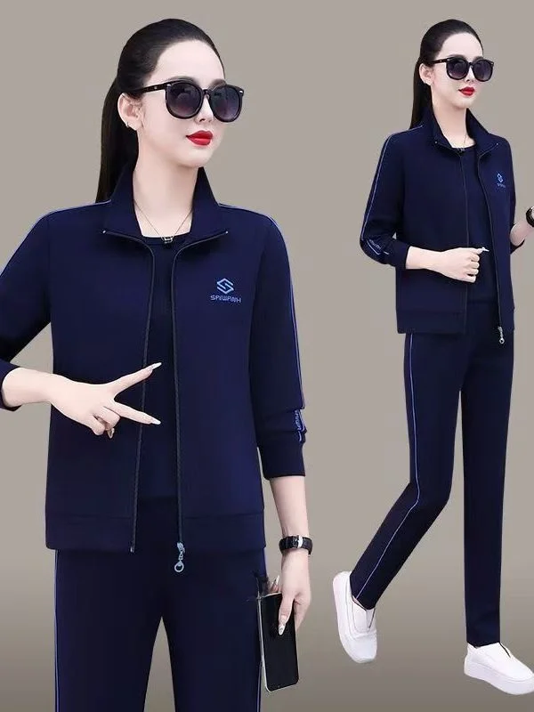 

Повседневный модный тонкий комплект из куртки с капюшоном и брюк для женщин среднего и старшего возраста, весенний сезон, с длинными рукавами, на молнии.