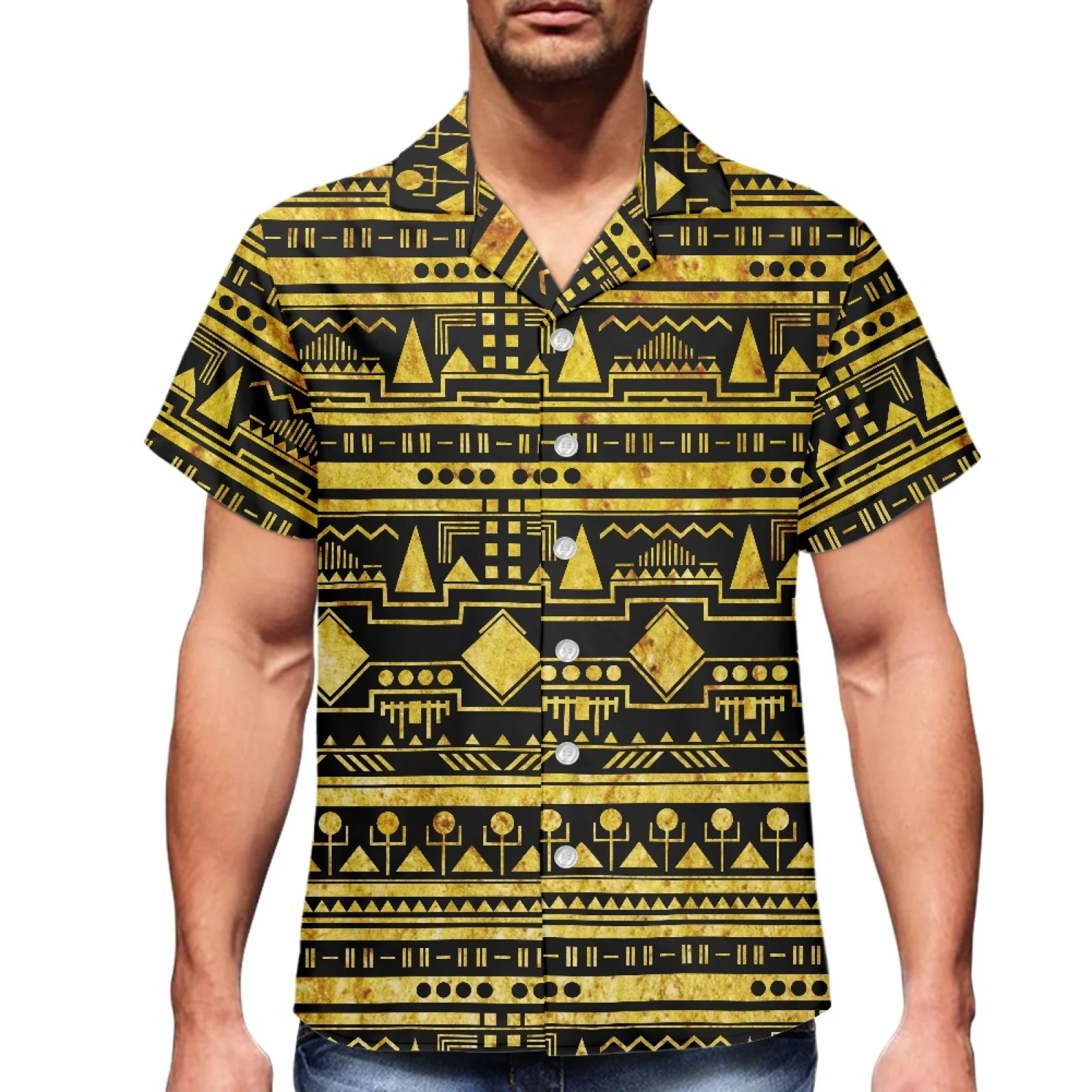 Fruit-Printed Polynesian Style Design Men's Clothing Shirt V-Neck Short Sleeve New Hawaiian Slim Summer Sports Shirt Luxury