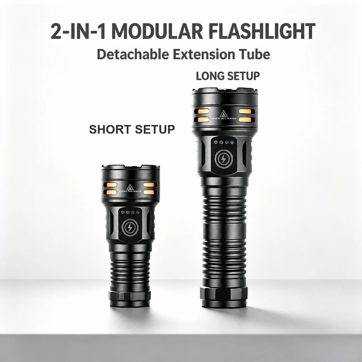 2500LM 7 LED Flashlight with Detachable Extension Tube 2 in 1 Short Long Body USB-C Rechargeable Magnetic Torch with 3000mAh 26650 Battery for Camping Work