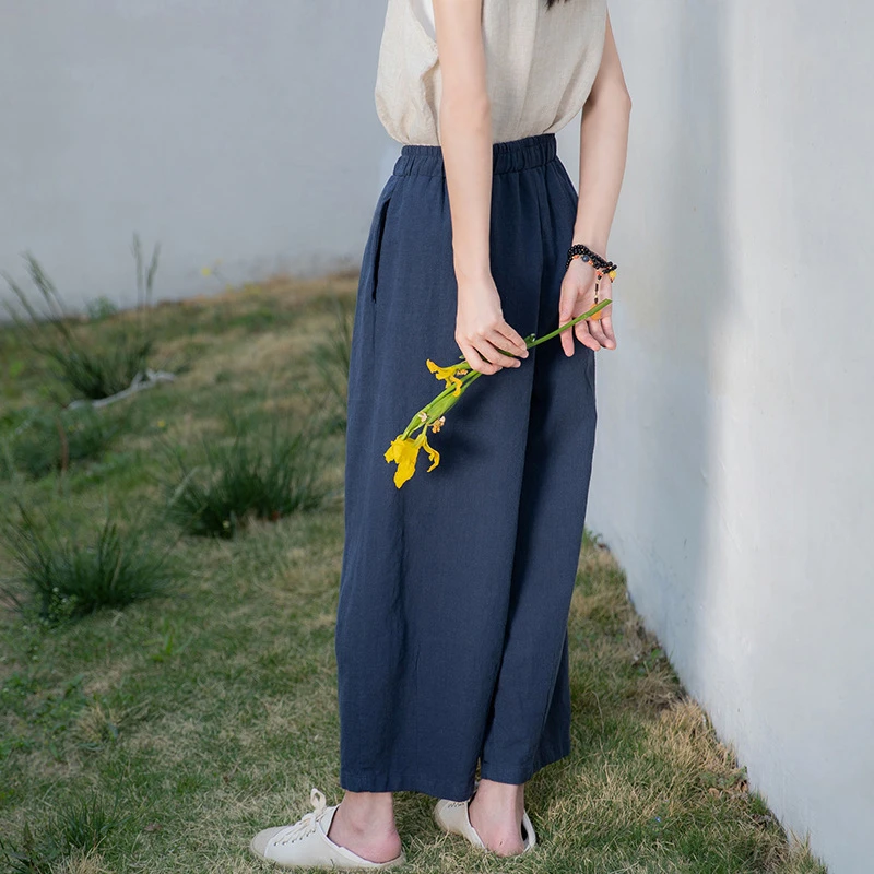 

Women Cotton Linen Casual Pants New Arrival 2025 Summer Vintage Style Plain Color Loose Female Ankle-length Pants M591