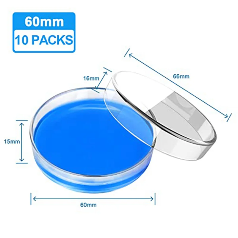 

A24R Petri Dish Glass with Lids 60mm x 15mm, Pack of 10 Petri Dish Glass with Reusable Inoculating Loop, Glass Petri Dish