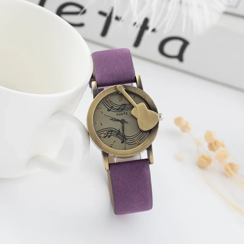 Vintage Punk Style Leather Strap Watch Women Fashion Casual Watches 3D Musical Note Sign Quartz Wristwatches Relojes Para Mujer