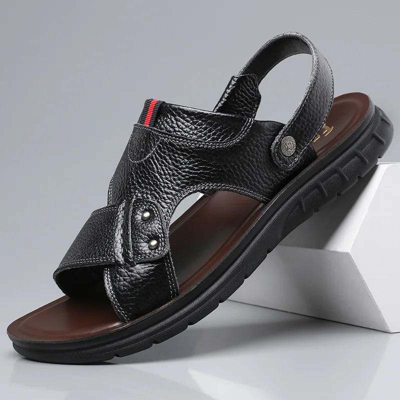 Mens Shoe Big Size 50 Men Leather Sandals Summer Classic Slippers Soft Sandals Men Roman Comfortable Outdoor Walking Footwear