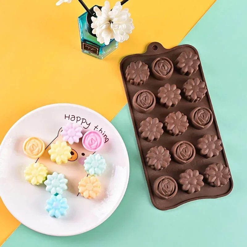 

Flower Chocolate Silicone Mold Ice Cube Tray Jelly Pudding Baking Mould Cake Decoration Cupcake Topper Wax Melts Soap Candle