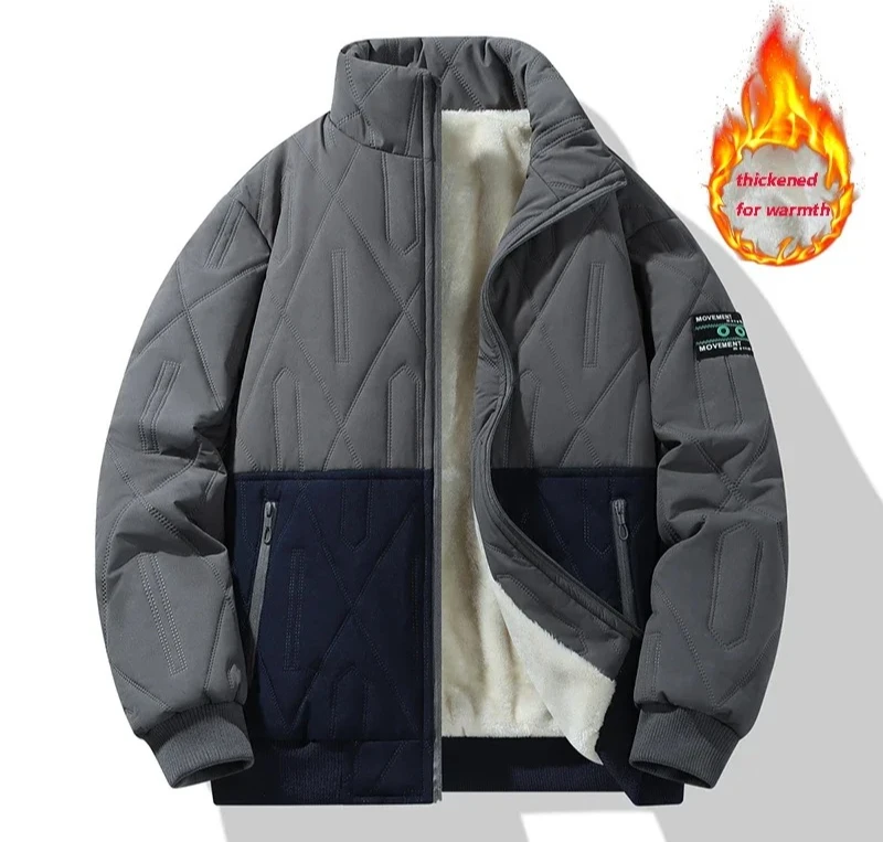 

2025 Men's Autumn Winter Warm Outdoor Sports Parker Coat Thick Anti Cold Color Blocked Stand up Collar Cotton Jacket Parka Coats