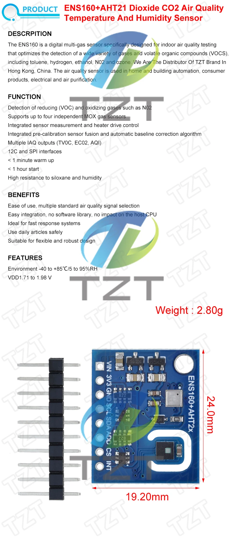 1/3PCS ENS160+AHT21 Kohlendioxid CO2 eCO2 TVOC Luftqualitäts-, Temperatur- und Feuchtigkeitssensoren ersetzen CCS811 für Arduino – Detail 1