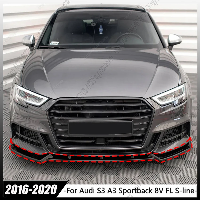 

Carbon Look ABS Car Front Bumper Lip Spoiler Splitter Diffuser Blade Fit For Audi S3 A3 8V S-line 2017-2020 Maxton Style Bodykit