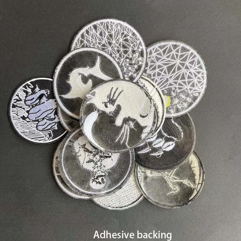 6 Stück/Schwarze Stoff-Applikationen, runde Abzeichen, Kleideraufkleber, Wolf, Pinguin, Bergmotiv, aufbügelbare Patches für Kleidung, Rucksack – Detail 2