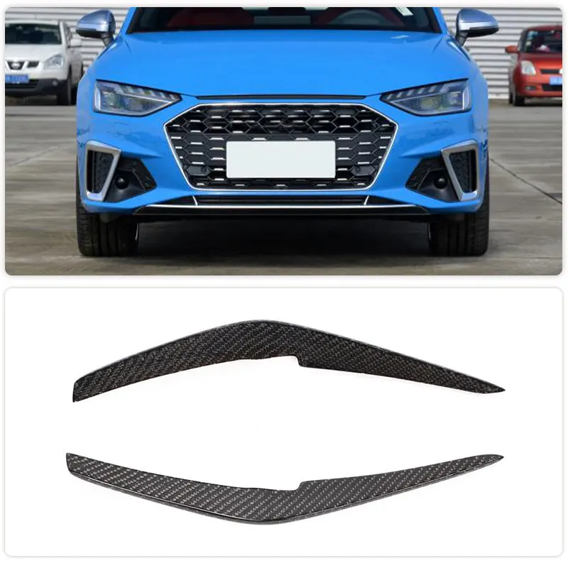 Car Front Bumper Canards For Audi A4 S-Line S4 Sedan 4-Door 2020 2021 Real Carbon Fiber Racing Front Air Vent Trims Fins