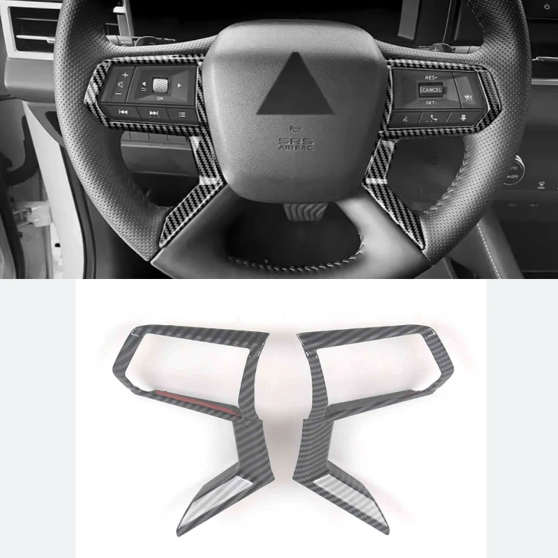 

For Mitsubishi Outlander 2023 2024 Accessories Car Steering Wheel Black Badge Logo Car Steering Wheel Trim Control Button Frame